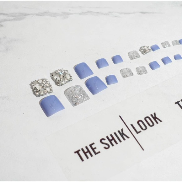 Blue Full Cover Crystal Press On Toe Nails - 24 Pieces - Picture 5 of 7